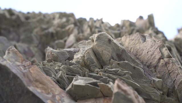 Texture of old natural stone. Shale rock close-up