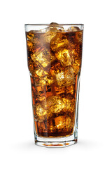 Cola with ice cubes in glass isolated on white background.