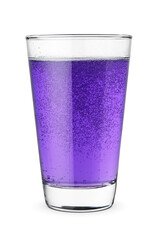 Glass of purple soda isolated white.
