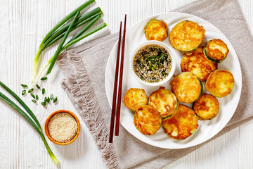 Hobak Jeon, pan fried zucchini with dipping sauce