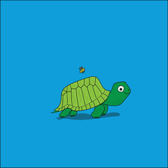 turtle cartoon, illustration of turtle and bee for kids book