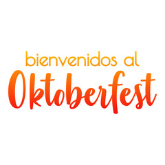 Festival de cerveza Oktoberfest. Logotipo con texto bienvenidos al Oktoberfest en inglés en color anaranjado