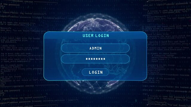 Hacking Detected Warning with User Login Interface Concept over Digital Globe and Computer Hacking Background
