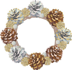 まつぼっくりで飾ったクリスマスリースのイラスト