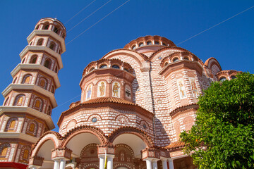 Nea Moudania, Greece, July 14, 2022. St. George Church at in the center of Nea Moudania