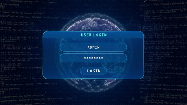 Hacker Attack Warning with User Login Interface Concept over Digital Globe and Computer Hacking Background