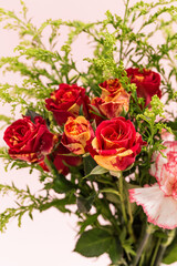 Red multi-headed roses in full bloom