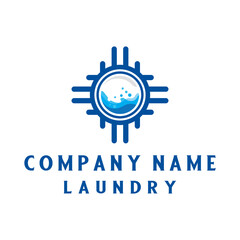 laundry design logo. washing machine and water bubbles abstract icon concept.
