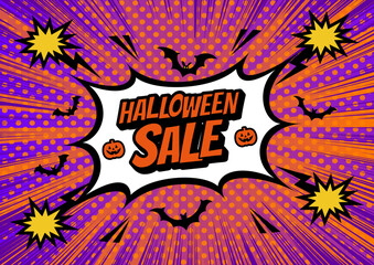 アメコミ風ポップアート吹き出しハロウィンセール　Pop art style, Comic book concept HALLOWEEN speech bubble.	
