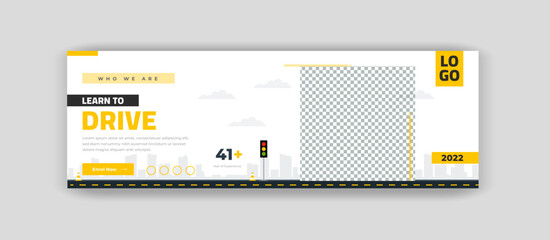 Flat design driving school twitter header