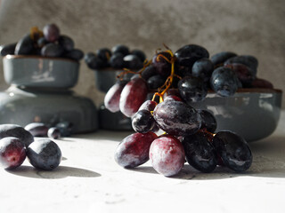 Closeup of big purple grapes