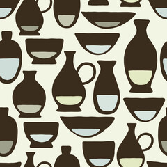 Cute seamless pattern with ceramics on cream background. - 523325768