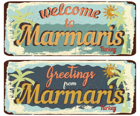 Fototapeta premium vintage grunge retro sign welcome to Marmaris, greetings from Marmaris