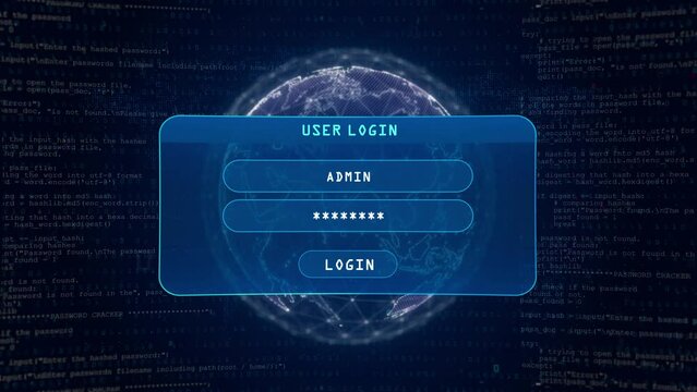 Computer Hacked Warning with User Login Interface Concept over digital globe and computer hacking background