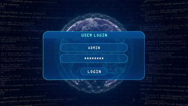 Access Denied Warning with User Login Interface Concept over Digital Globe and Computer Hacking Background