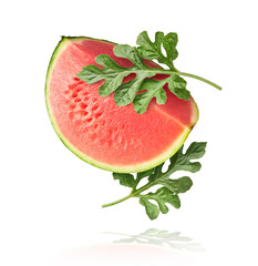 Fresh raw watermelon falling in the air isolated