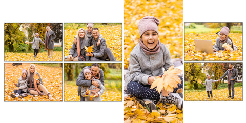 Portrait of happy family in autumn park