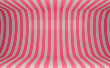 Striped candy pink studio backdrop . Simple design with vintage style and blur effect. Empty space for your design. 3d rendering illustration.