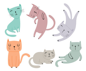 Fototapeta na wymiar Set of different cartoon cats. isolated on white background.