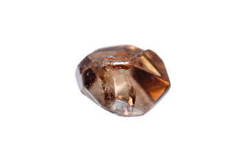 Natural rough uncut brown zircon gemstone crystal on white background