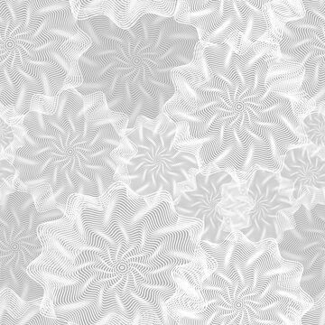 Seamless pattern with grey floral guilloche. Guilloche design line art pattern. Seamless guilloche pattern. Seamless floral pattern. Grey seamless background