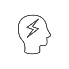 Thunder inside head, Brain Electric Shock EPS vector pictogram, head human profile with ray power line style icon