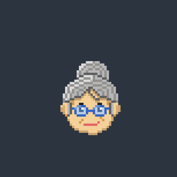 grand mother head in pixel art style