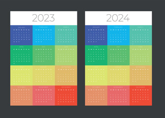 Calendar grid for 2023 and 2024 years. Simple vertical template. Week starts from Sunday. - 523330736