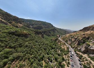 Fototapeta na wymiar panoramic view of a mountain landscape with a gorge against the sky in Armenia taken from a drone