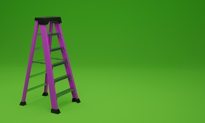 3d illustration, ladder, green background, copy space 3d rendering