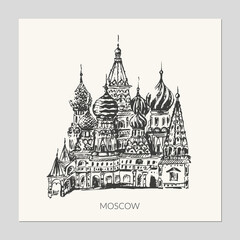 Naklejka premium Hand drawn sketch of St. Basil’s chathedral on the Red square.
