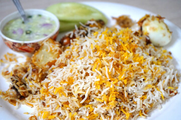 Full Plate Chicken Biryani With egg and Raita, Kolkata Special Biryani