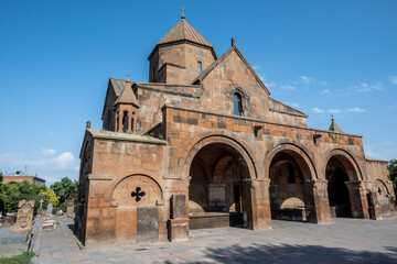 landscape with views of ancient stone buildings and temples on a summer day in Armenia