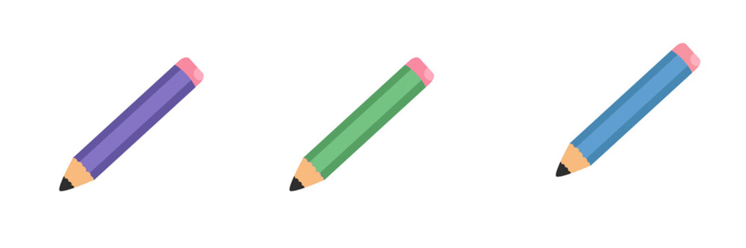 illustration of a set of multicolored pencils on a white background.  School supplies concept design element.