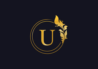 Golden leaf and circle logo design vector. Golden beauty and business symbol and alphabets vector design U