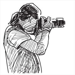 Sketch of photographer taking picture on camera