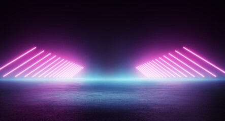 Obraz premium Colourful neon light brightly shining into foggy environment