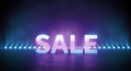 Sale inscription illuminated by neon colour lights