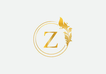 Golden leaf and circle logo design vector. Golden beauty and business symbol and alphabets vector design Z