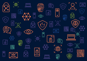 cyber security doodle illustration .cyber  technology pattern background 