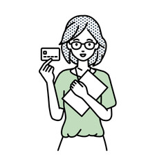 立って書類とカードを手に持つ教師の女性