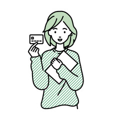 立って書類とカードを手に持つリモートワークの女性