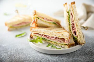 Traditional ham and cheese sandwiches