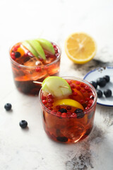 Traditional homemade sangria with fruits and berries