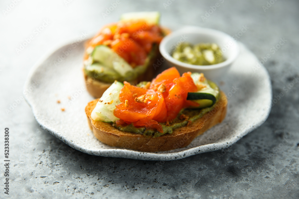 Poster Toast with cucumber and smoked salmon