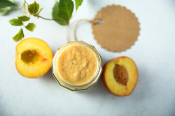 Homemade spicy peach sauce, canned