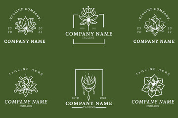 Minimalist Dark Gray Unique Flower Logo Collection Style Dark Green Pastel.