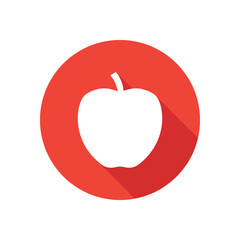 Apple fruit icon, round button, long shadow style.