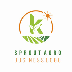 Initial k letter with farm land field for agrobusiness environment ecology business consultant logo idea