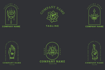 Mystical Light Green Minimalist Symbol Logo Template Vintage Dark Gray Pastel Style.